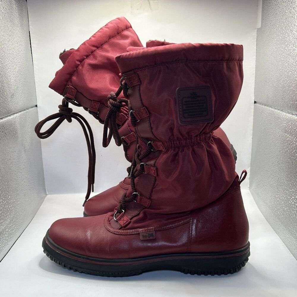 Coach A9177 Sage Red Leather Nylon Winter Snow Boots Women’s 7.5B Store Model